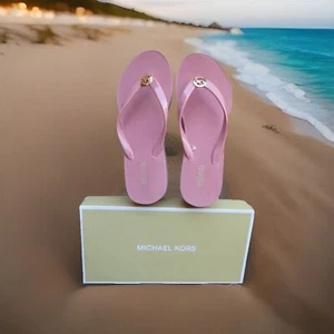 Michael Kors New Platform PVC Logo Flip Flop-Mauve Pink-Choose Size - Picture 1 of 5