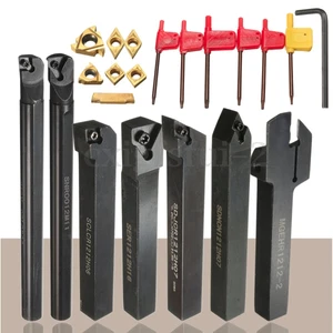 7 Set 12mm Shank Lathe Turning Tool Holder Boring Bar+DCMT CCMT Carbide Insert - Picture 1 of 9