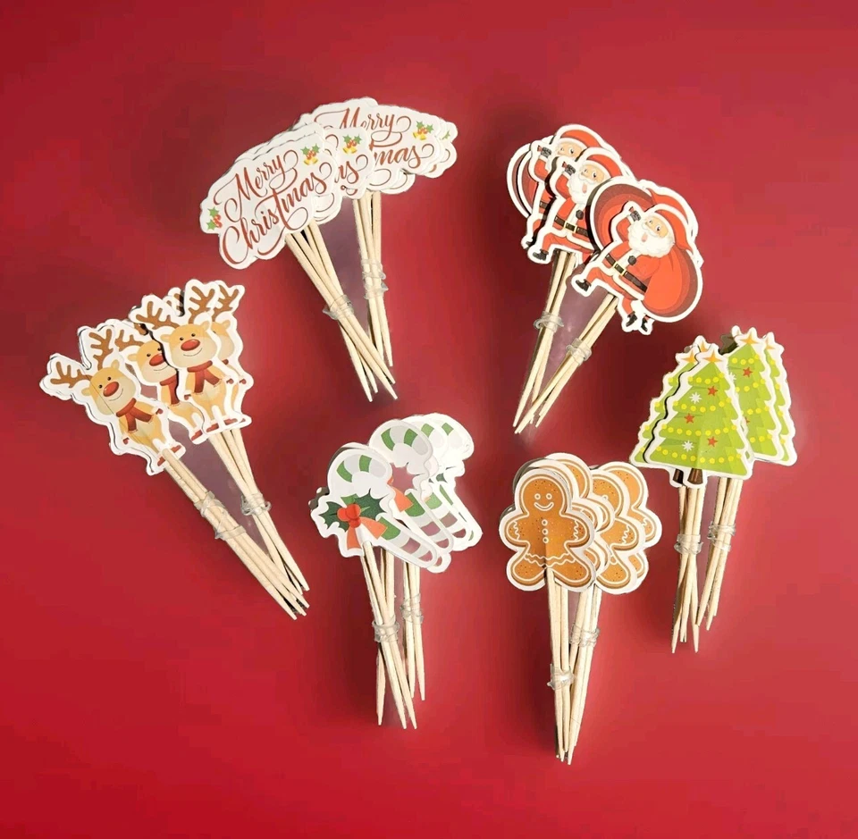 65 Stück Weihnachten Cake Topper Tortenaufsatz Tortenstecker Kuchendeko Muffin - Bild 1 von 1