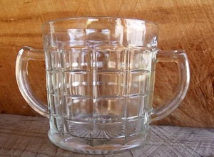 Vintage HAZEL ATLAS Clear Glass BLOCK OPTIC 2-Handle Sugar Cube Sugar Bowl - Picture 1 of 10