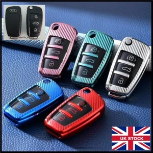 Carbon Fiber Key Cover for Audi Fob 3 Button Car Remote Flip Case Shell t58cf* - Picture 1 of 13