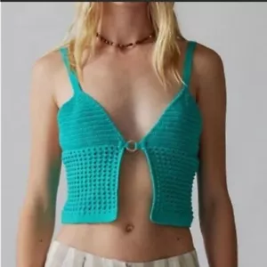 Urban Outfitters | Goldie teal open front sweater NWT L - Picture 1 of 7