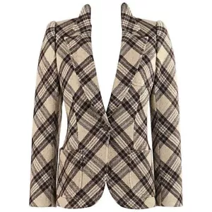 ALEXANDER McQUEEN F/W 2000 “Eshu” Tan Brown Blue Check Plaid Print Blazer Jacket - Picture 1 of 11