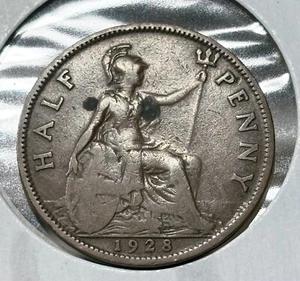1928 Great Britain Half Penny UK 1/2 - Picture 1 of 2