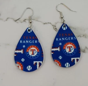 Texas Rangers baseball inspired tearrdrop wooden  dangle earrings, Team Spirit, - Picture 1 of 2