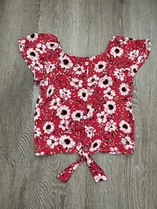Love Alexa girls red floral blouse top button tie front size 7  - Picture 1 of 5