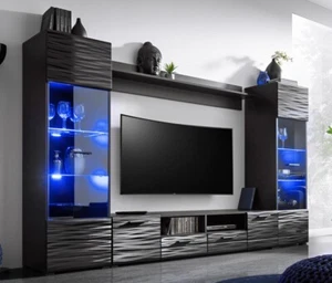 Moderne Wohnwand Modica für das Wohnzimmer – 2 Vitrinen, TV-Schrank & Hängeregal - Bild 1 von 10