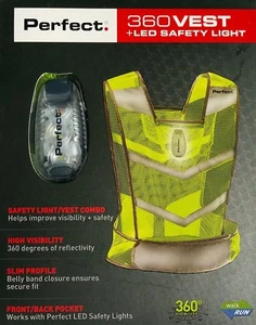 Perfect 360 Vest + LED Safety Light, Neon Florescent Yellow Green **BRAND NEW** - Picture 1 of 2