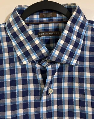 Camisa a Cuadros Peter Millar XL Hombre Azul Marrón 100% Algodón - Excelente Estado Foto 1 de 4