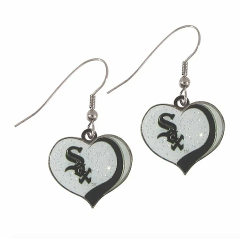 Chicago White Sox MLB Sports Team Logo Glitter Heart Earring Swirl Charm Set Cover