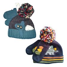 Boy Winter Hat Mittens Set NEXT Age 0 1 2 3 4 Years Dinosaur Rocket Knitted Pom
