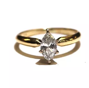 GIA certified 18k yellow gold .59ct marquise diamond solitaire engagement ring - Picture 1 of 11