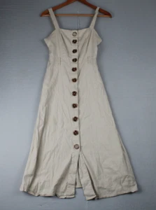 Forever 21 Contemporary Women Linen Beige Button Front Sleeveless Dress Sz Small - Picture 1 of 21
