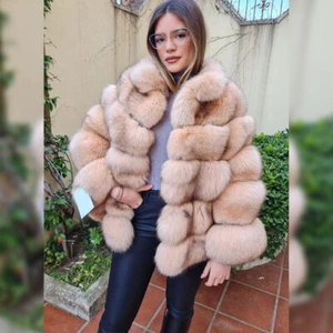 Damen Vollfell natürlicher echter Fuchspelzmantel Stehkragen Jacke Mantel Oberbekleidung - Bild 1 von 8