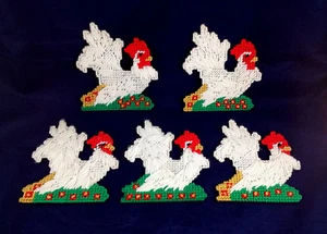 Set 5 Posavasos Completados Lona Plástica Punta Aguja Gallo Blanco 5" Nudo Francés - Imagen 1 de 4