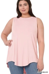 Zenana Plus Size Luxe Rayon Sleeveless Hi-Low Hem Tank Top Cream Mauve Size 1X - Picture 1 of 4