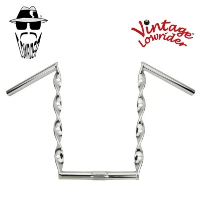 F&R Original Lowrider Flat Twisted Bicycle Bike Handlebar 15" Rise 25.4mm Chrome