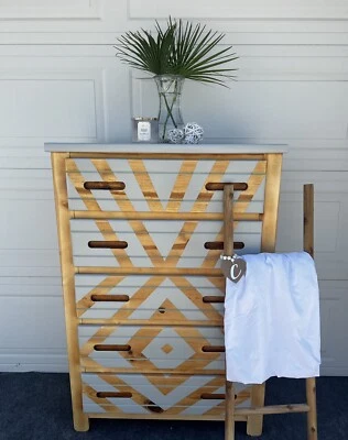 Natural Wood Reconditioned Hand Painted Dresser Drawer Chest CASH ONLY :) - Image 1 of 4