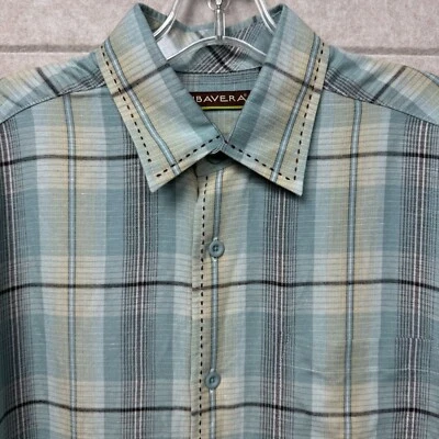 Cubavera Linen Blend Blue Windowpane Plaid Short Sleeve Button-Up Shirt M - Image 1 of 4