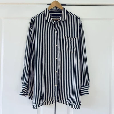 Jenni Kayne 男友衬衫超大纽扣黑色条纹衬衫尺寸 XXL — 第 1/4 张图片