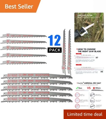 Paquete de 12 hojas de sierra de madera de alta resistencia: 9" 5TPI y 6" 6TPI para un corte eficiente Foto 1 de 4