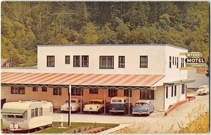 Remolque para carros KLAMATH, CA Roadside MYERS MOTEL Del Norte County postal de los años 50 - Imagen 1 de 2