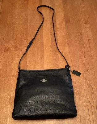 Coach Black Pebbled Leather File Crossbody Shoulder Handbag Purse EUC F37321 - Image 1 of 4
