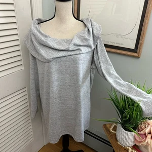 T BY TALBOTS Tunika Damen 2X grau Wasserfallausschnitt Freizeit Relaxed Athleisure neutral - Bild 1 von 13