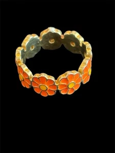 Groovy 70’s Style Orange Daisy Flower Enamel Gold Sterling Silver Ring 925 Sz 6 - Picture 1 of 6