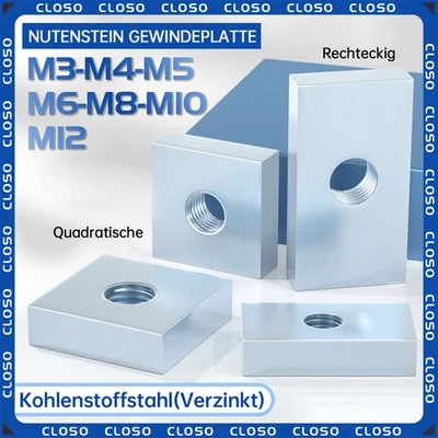 Rechteckig Kohlenstoffstahl Verzinkt Nutenstein Gewindeplatte M3 M4 M5 M6 M8 M10 - Bild 1 von 4
