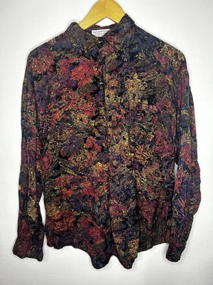 Vintage Goouch 80s Rayon Single Needle Made In Nepal Floral Button Up Shirt Xl - Image 1 of 2