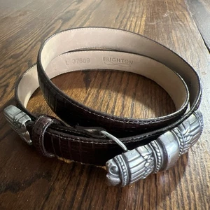 Brighton Gürtel Leder Eidechse silberfarben verzierte Schnalle braun Größe L 37609 - Bild 1 von 5