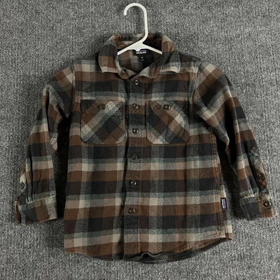 Patagonia Shirt Youth XS Brown Green Plaid Flannel Organic Cotton Button Up - Image 1 of 4