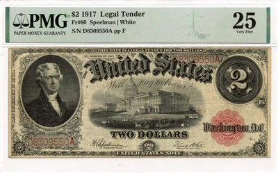 1917 $2 Legal Tender Fr# 60 PMG VF25 - Image 1 of 2