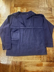 Vintage Distressed French Blue Cotton Fisherman Smock Pullover Work Jacket Sz. M - Picture 1 of 9