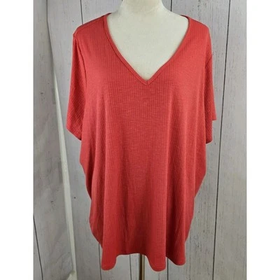 Camisa Old Navy Luxe para mujer 3X naranja cuello en V manga corta textura acanalada Foto 1 de 4