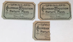 Antique 1893 Chicago World's Fair Columbian Exposition Return Pass Tickets Lot - Picture 1 of 2