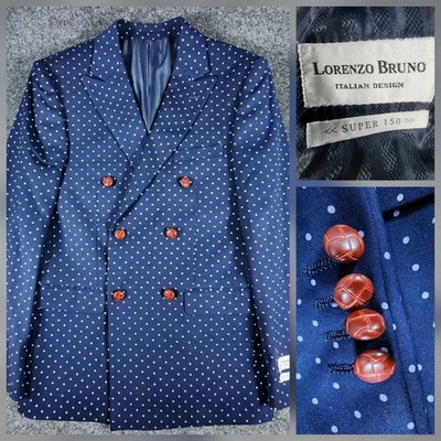 Blazer Lorenzo Bruno Doble Pecho Lunares Hombres 34R Abrigo Deportivo Traje Chaqueta Foto 1 de 4