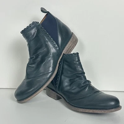 Botines Miz Mooz Lynda de cuero acanalado para mujer talla 9 azul verdoso profundo Foto 1 de 4