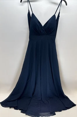 Azazie Dark Navy Chiffon A-Line Halter Maxi Bridesmaid Formal Dress A2 - Image 1 of 4