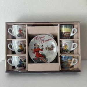 Porcelain Espresso Cups and Saucers, Vespa Scene Design, 3 Oz, Set of 6 - Picture 1 of 18