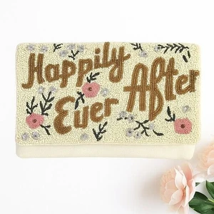 Happily Ever After Perlen Braut Clutch Elfenbein Blumen Canvas Druckknopfverschluss Tasche - Bild 1 von 11