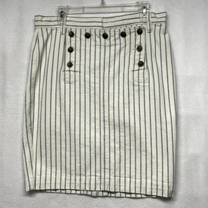 Lauren Ralph Lauren Denim Skirt Size 10 White Blue Stripe Button Front Nautical - Picture 1 of 11