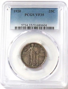 1920 UNITED STATES SILVER STANDING LIBERTY QUARTER 25C PCGS VF 35 - Picture 1 of 2