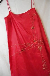 NEW TAGS Muse Womens 100% Silk Red Slip Dress Beaded Embroidered Sz 10 - Picture 1 of 11