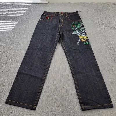 LOT29 Jeans Mens 36x34 Black Gimmy Da Loot Straight Embroidery Denim meas 36x35 - Image 1 of 4