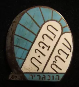 Spilla Judaica ebraica 'Tarbut Ivrit - Ungheria' marcata dal produttore Judaica artistica anni '10 - Foto 1 di 2