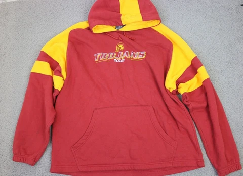 Vintage USC Trojans Hoodie Size L Hooded Sweatshirt Red Yellow Football Men's Cover