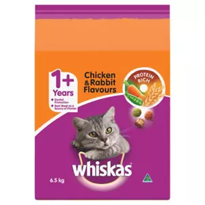 Mars Whiskas Chicken & Rabbit 6.5kgs Dry Cat Food Adult Omega 3 6 9 Feline Pet - Picture 1 of 12