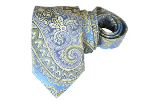 PAUL FREDRICK MEN'S TIE BLUE, YELLOW/PAISLEY WIDTH: 3.25" LENGTH: 60" - Picture 1 of 3